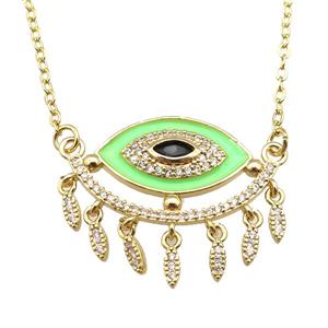 copper Necklace with green enamel eye, gold plated, approx 25-30mm, 42-47cm length