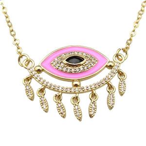 copper Necklace with pink enamel eye, gold plated, approx 25-30mm, 42-47cm length