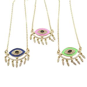 copper Necklace with enamel eye, gold plated, mixed, approx 25-30mm, 42-47cm length