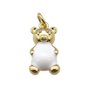 copper Bear pendant with white enamel, gold plated, approx 9-17mm