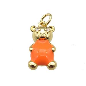 copper Bear pendant with orange enamel, gold plated, approx 9-17mm