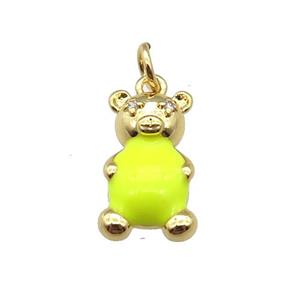 copper Bear pendant with yellow enamel, gold plated, approx 9-17mm