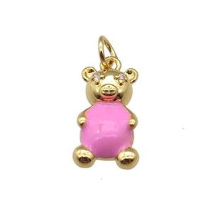 copper Bear pendant with pink enamel, gold plated, approx 9-17mm