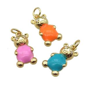 copper Bear pendant with enamel, gold plated, mixed, approx 9-17mm