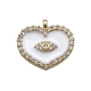 copper Heart pendant paved zircon with white enamel, gold plated, approx 17-18mm