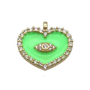 copper Heart pendant paved zircon with green enamel, gold plated, approx 17-18mm