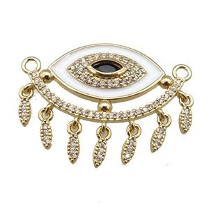 copper Evil Eye pendant paved zircon with white enamel, gold plated, approx 25-33mm