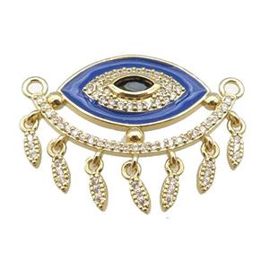 copper Evil Eye pendant paved zircon with blue enamel, gold plated, approx 25-33mm
