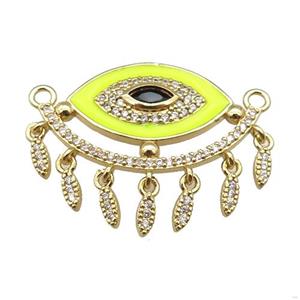 copper Evil Eye pendant paved zircon with yellow enamel, gold plated, approx 25-33mm