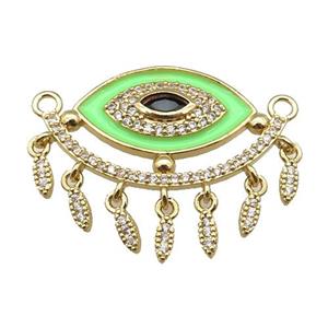 copper Evil Eye pendant paved zircon with green enamel, gold plated, approx 25-33mm