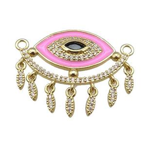 copper Evil Eye pendant paved zircon with pink enamel, gold plated, approx 25-33mm
