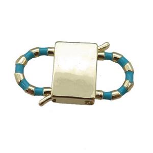 copper Clasp with teal enamel, gold plated, approx 15-27mm