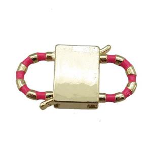 copper Clasp with hotpink enamel, gold plated, approx 15-27mm