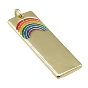 copper Rectangle pendant with rainbow enamel, gold plated, approx 11-30mm