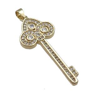 copper Key pendant paved zircon, gold plated, approx 15-35mm