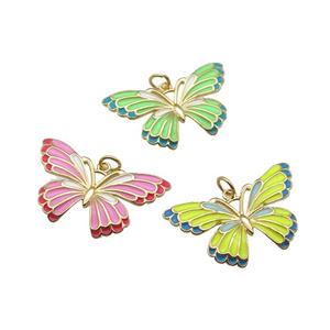 copper Butterfly pendant with enamel, gold plated, mixed, approx 18-30mm