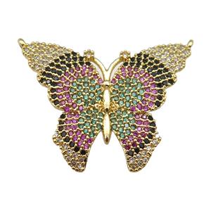 copper Butterfly pendant paved zircon with 2loops, gold plated, approx 25-30mm