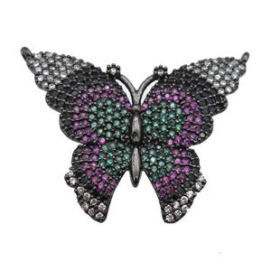 copper Butterfly pendant paved zircon with 2loops, black plated, approx 25-30mm