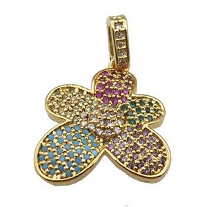 copper Flower pendant paved zircon, gold plated, approx 20mm