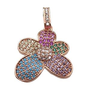 copper Flower pendant paved zircon, rose gold, approx 20mm