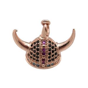 copper Viking Helmet pendant paved zircon, Hat Gothic Norse, rose gold, approx 15-20mm