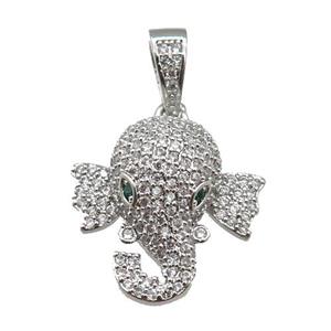 copper Elephant paved zircon, platinum plated, approx 20mm