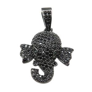 copper Elephant paved black zircon, black plated, approx 20mm