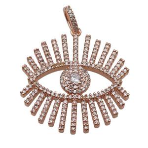copper Eye charm pendant paved zircon, rose gold, approx 30mm