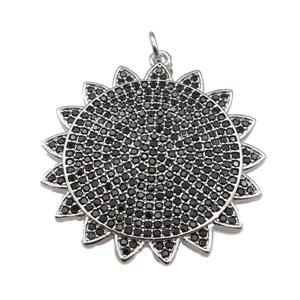 copper sunflower pendant paved zircon, platinum plated, approx 30mm