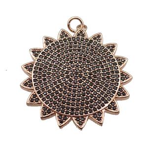 copper sunflower pendant paved zircon, rose gold, approx 30mm