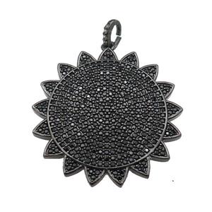 copper sunflower pendant paved zircon, black plated, approx 30mm