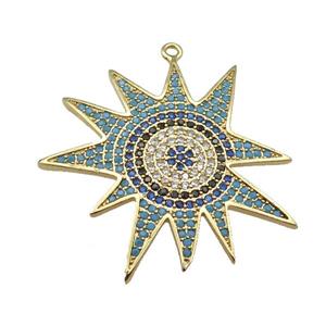 copper sunflower pendant paved zircon, gold plated, approx 35mm