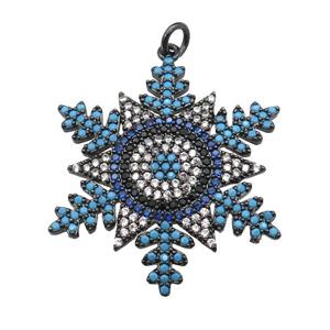copper Snowflake pendant paved zircon, black plated, approx 30mm