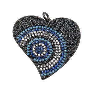 copper Heart pendant paved zircon, black plated, approx 30mm