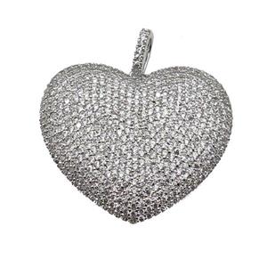 copper Heart pendant paved zircon, platinum plated, approx 30-33mm