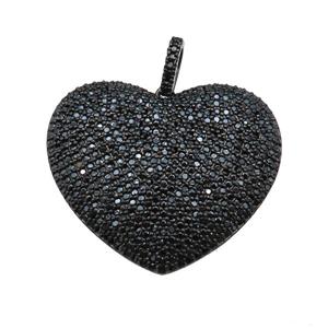 copper Heart pendant paved zircon, black plated, approx 30-33mm