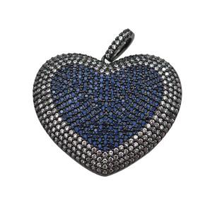 copper Heart pendant paved blue zircon, black plated, approx 30-33mm