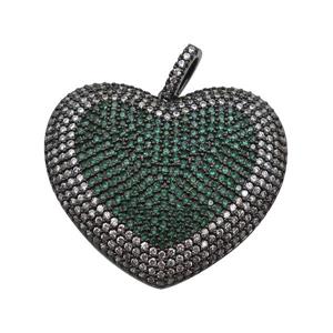 copper Heart pendant paved green zircon, black plated, approx 30-33mm
