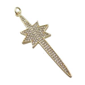 copper Northstar pendant paved zircon, gold plated, approx 18-50mm