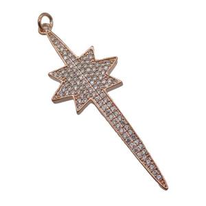 copper Northstar pendant paved zircon, rose gold, approx 18-50mm