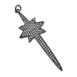 copper Northstar pendant paved zircon, black plated, approx 18-50mm