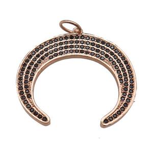 copper Moon crescent pendant paved zircon, rose gold, approx 38mm