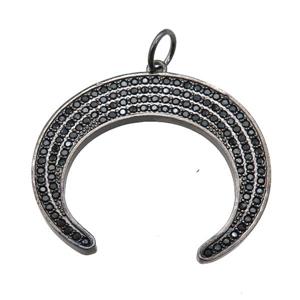 copper Moon crescent pendant paved zircon, black plated, approx 38mm