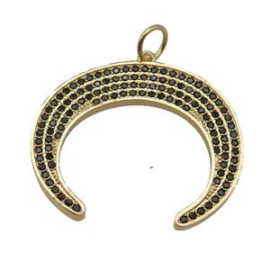 copper Moon crescent pendant paved zircon, gold plated, approx 38mm