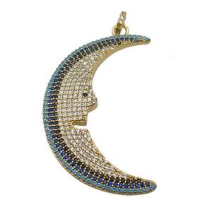 copper Moon pendant paved zircon, gold plated, approx 30-45mm