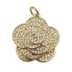 copper Flower pendant paved zircon, gold plated, approx 22mm dia