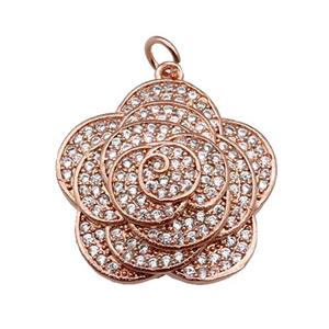 copper Flower pendant paved zircon, rose gold, approx 22mm dia