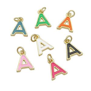 copper Letter-A pendant with enamel, mixed, gold plated, approx 8-9mm