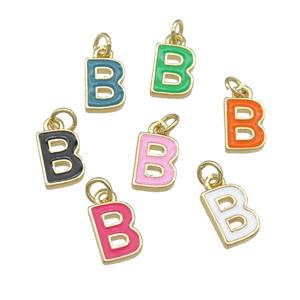 copper Letter-B pendant with enamel, mixed, gold plated, approx 8-9mm