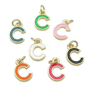 copper Letter-C pendant with enamel, mixed, gold plated, approx 8-9mm